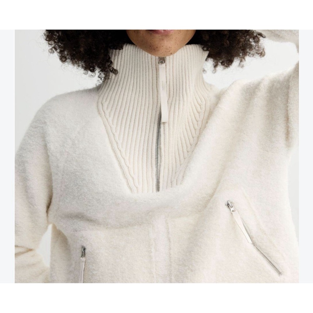 FLX Chunky Quarter Zip Boucle Sweater in Ivory M Wool Blend